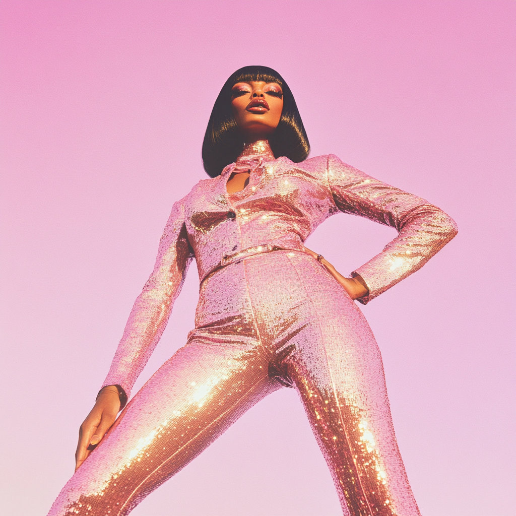 Woman in a sparkly sequin suit
